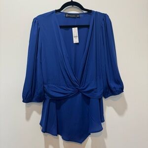 New York & Company Cobalt Twist-Front V-Neck Blouse | New with Tags